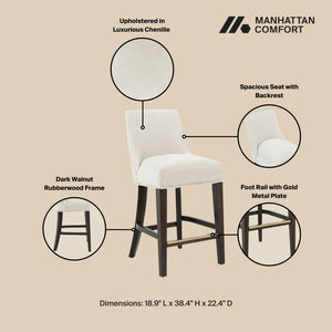 Manhattan Comfort Beever Chenille Bar And Counter Stool With Elegant Rubberwood Legs For Stylish Comfort And Support Cream Rubberwood Cs024-cr
