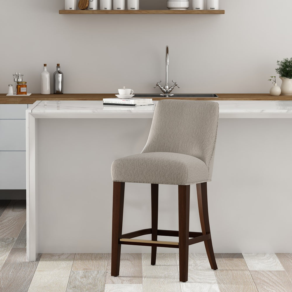 Manhattan Comfort Beever Chenille Bar And Counter Stool With Elegant Rubberwood Legs For Stylish Comfort And Support Taupe Rubberwood Cs024-tp