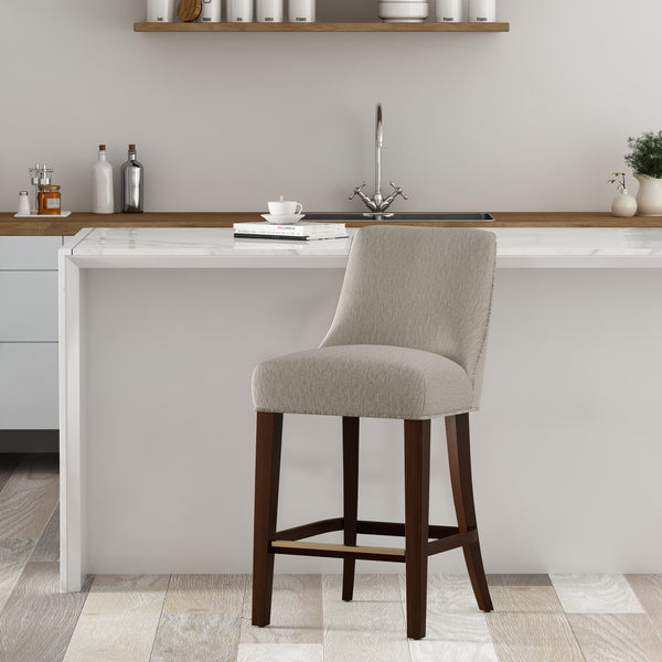 Manhattan Comfort Beever Chenille Bar And Counter Stool With Elegant Rubberwood Legs For Stylish Comfort And Support Taupe Rubberwood Cs024-tp