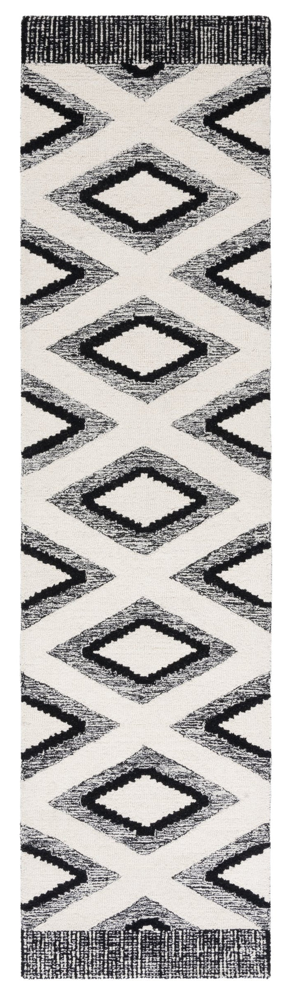 Safavieh Casablanca Hand-Tufted Wool Runner Ivory With Black Geometric Boho Motifs — Low-Profile, Durable Elegance 2'-3" x 7'-0" CSB225Z-27