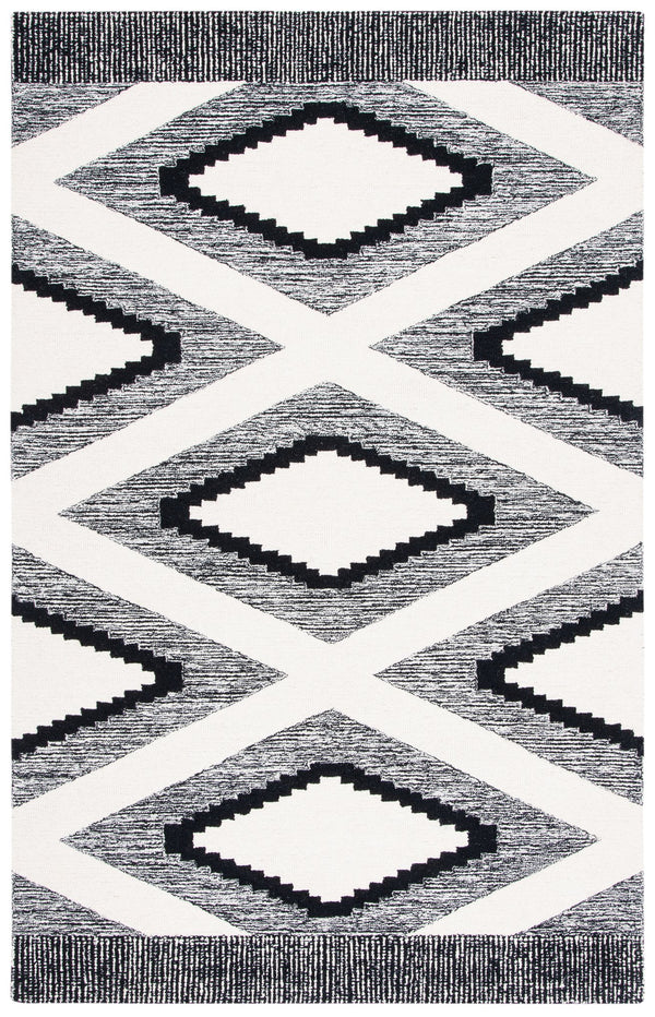 Safavieh Casablanca Hand‑Tufted Wool Rug Ivory & Black Boho Geometric Design Low Pile Durable Comfort 9'-0" x 12'-0" CSB225Z-9