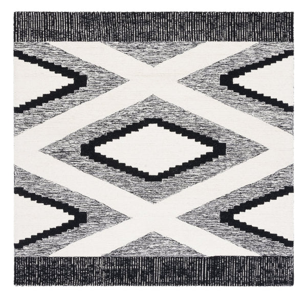 Safavieh Casablanca Hand‑Tufted Wool Rug Ivory & Black Boho Geometric Design Low Pile Durable Comfort 9'-0" x 12'-0" CSB225Z-9