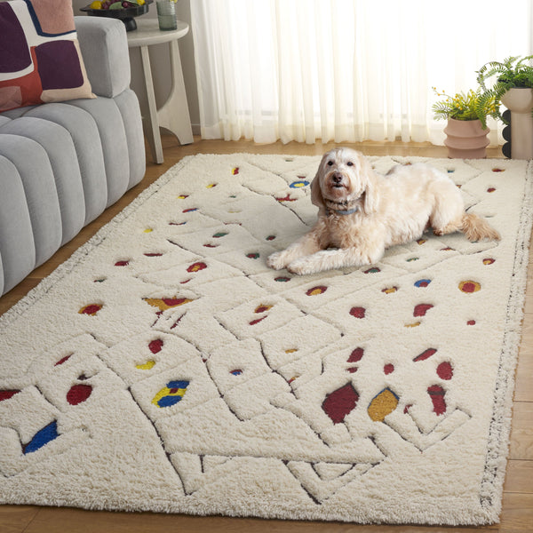 Safavieh Casablanca Luxurious Hand-tufted Shag Area Rug For Cozy Spaces - Artisan Quality & Vibrant Design Ivory ,Red 80% Wool,20% Cotton Csb922a-6