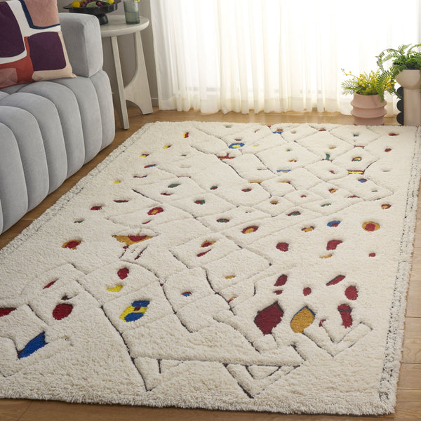 Safavieh Casablanca Luxurious Hand-tufted Shag Area Rug For Cozy Spaces - Artisan Quality & Vibrant Design Ivory ,Red 80% Wool,20% Cotton Csb922a-6