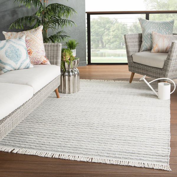 Jaipur Living Castillo Torre Csl01 Handwoven Handmade 100% Pet Yarn Lines Solid Outdoor Rug Light Gray, Cream 100% Pet Yarn Rug145936