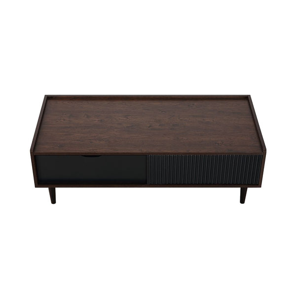 Manhattan Comfort Duane Mid-Century Modern Coffee Table Dark Brown and Black CT-11GLF-BK