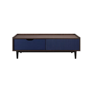 Manhattan Comfort Duane Mid-Century Modern Coffee Table Dark Brown and Navy Blue CT-11GLF-NB