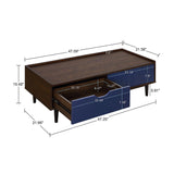 Manhattan Comfort Duane Mid-Century Modern Coffee Table Dark Brown and Navy Blue CT-11GLF-NB