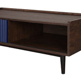 Manhattan Comfort Duane Mid-Century Modern Coffee Table Dark Brown and Navy Blue CT-11GLF-NB