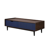 Manhattan Comfort Duane Mid-Century Modern Coffee Table Dark Brown and Navy Blue CT-11GLF-NB