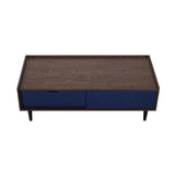 Manhattan Comfort Duane Mid-Century Modern Coffee Table Dark Brown and Navy Blue CT-11GLF-NB