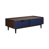 Manhattan Comfort Duane Mid-Century Modern Coffee Table Dark Brown and Navy Blue CT-11GLF-NB