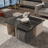 Haley Nested Coffee Table & Ottoman Set in White & Black Marble  in White and Black Marble CT013-WB Manhattan Comfort