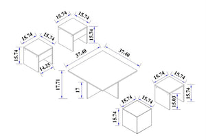 Haley Nested Coffee Table & Ottoman Set in White & Black Marble  in White and Black Marble CT013-WB Manhattan Comfort
