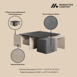 Haley Nested Coffee Table & Ottoman Set in White & Black Marble  in White and Black Marble CT013-WB Manhattan Comfort