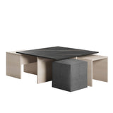 Haley Nested Coffee Table & Ottoman Set in White & Black Marble  in White and Black Marble CT013-WB Manhattan Comfort