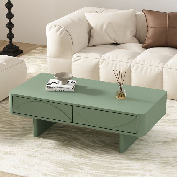 Manhattan Comfort Ella Coffee Table With Elegant Design And Dual Drawers For A Modern And Serene Home Atmosphere Sage Green Mdf Ct020-gr