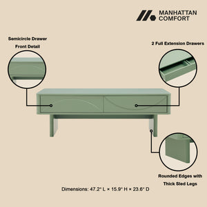 Manhattan Comfort Ella Coffee Table With Elegant Design And Dual Drawers For A Modern And Serene Home Atmosphere Sage Green Mdf Ct020-gr