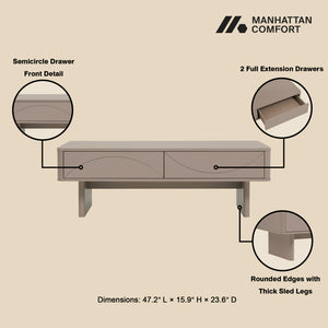 Manhattan Comfort Ella Coffee Table With Elegant Design And Dual Drawers For A Modern And Serene Home Atmosphere Mocha Mdf Ct020-mo