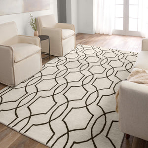 Jaipur Living City Arae Ct123 Tufted Handmade 60% Wool 40% Viscose Mid-century Modern Geometric Indoor Rug Ivory, Black 60% Wool 40% Viscose, 100% Polyester Rug158216