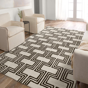 Jaipur Living City Karoun Ct124 Tufted Handmade 60% Wool 40% Viscose Mid-century Modern Geometric Indoor Rug Black, Cream 60% Wool 40% Viscose, 100% Polyester Rug158217