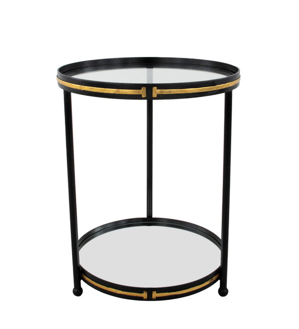Zeugma Ct395 Elegant Round Side Table With Mirrored Bottom And Two Shelves For Luxurious Home Decor  Iron,Tempered Glass,Mirrored Bottom Ct395 Black & Gold
