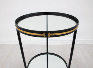 Zeugma Ct395 Elegant Round Side Table With Mirrored Bottom And Two Shelves For Luxurious Home Decor  Iron,Tempered Glass,Mirrored Bottom Ct395 Black & Gold