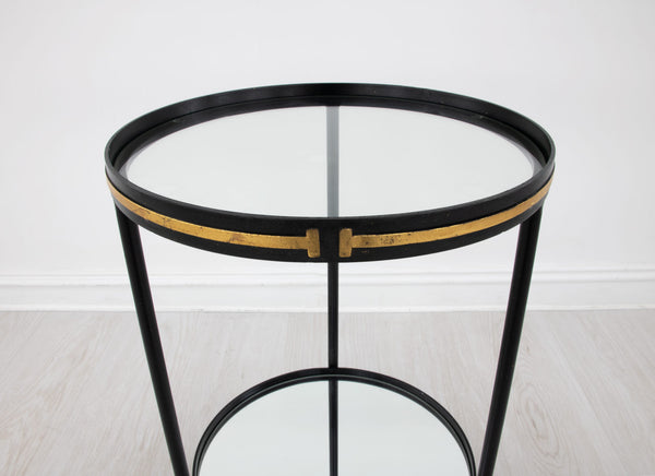 Zeugma Ct395 Elegant Round Side Table With Mirrored Bottom And Two Shelves For Luxurious Home Decor  Iron,Tempered Glass,Mirrored Bottom Ct395 Black & Gold