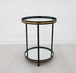 Zeugma Ct395 Elegant Round Side Table With Mirrored Bottom And Two Shelves For Luxurious Home Decor  Iron,Tempered Glass,Mirrored Bottom Ct395 Black & Gold