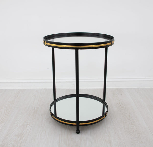 Zeugma Ct395 Elegant Round Side Table With Mirrored Bottom And Two Shelves For Luxurious Home Decor  Iron,Tempered Glass,Mirrored Bottom Ct395 Black & Gold