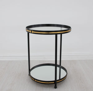Zeugma Ct395 Elegant Round Side Table With Mirrored Bottom And Two Shelves For Luxurious Home Decor  Iron,Tempered Glass,Mirrored Bottom Ct395 Black & Gold
