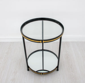 Zeugma Ct395 Elegant Round Side Table With Mirrored Bottom And Two Shelves For Luxurious Home Decor  Iron,Tempered Glass,Mirrored Bottom Ct395 Black & Gold