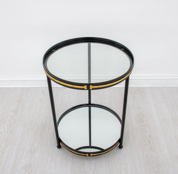 Zeugma Ct395 Elegant Round Side Table With Mirrored Bottom And Two Shelves For Luxurious Home Decor  Iron,Tempered Glass,Mirrored Bottom Ct395 Black & Gold