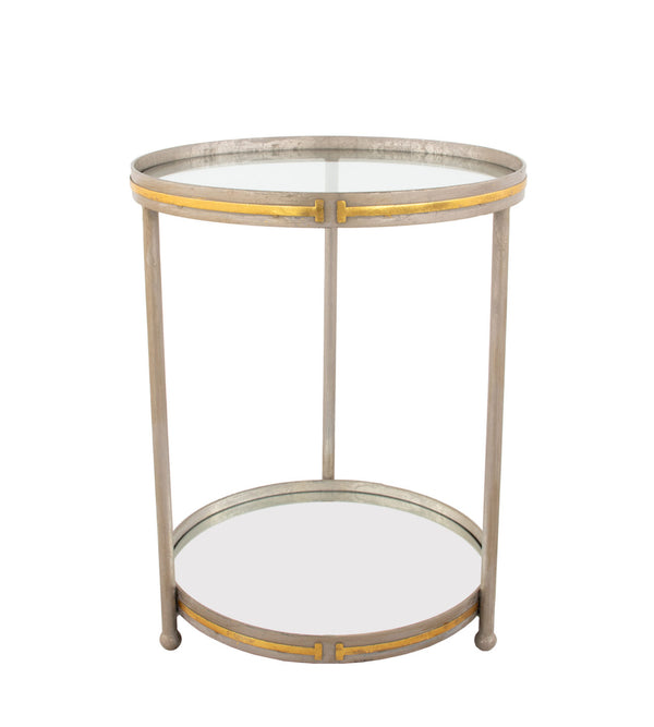 Zeugma Ct395 Elegant Round Side Table With Mirrored Bottom And Two Shelves For Luxurious Home Decor  Iron,Tempered Glass,Mirrored Bottom Ct395 Champagne & Gold