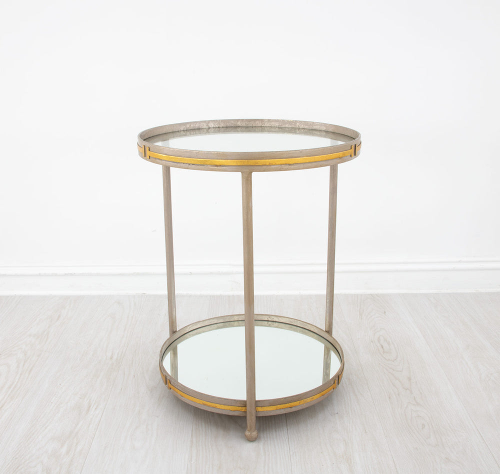 Zeugma Ct395 Elegant Round Side Table With Mirrored Bottom And Two Shelves For Luxurious Home Decor  Iron,Tempered Glass,Mirrored Bottom Ct395 Champagne & Gold
