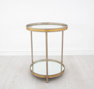 Zeugma Ct395 Elegant Round Side Table With Mirrored Bottom And Two Shelves For Luxurious Home Decor  Iron,Tempered Glass,Mirrored Bottom Ct395 Champagne & Gold