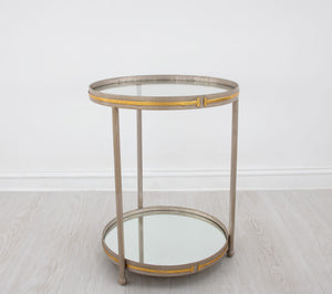 Zeugma Ct395 Elegant Round Side Table With Mirrored Bottom And Two Shelves For Luxurious Home Decor  Iron,Tempered Glass,Mirrored Bottom Ct395 Champagne & Gold