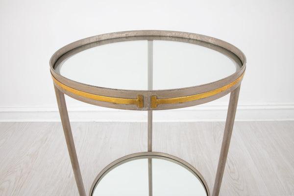 Zeugma Ct395 Elegant Round Side Table With Mirrored Bottom And Two Shelves For Luxurious Home Decor  Iron,Tempered Glass,Mirrored Bottom Ct395 Champagne & Gold