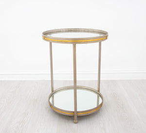 Zeugma Ct395 Elegant Round Side Table With Mirrored Bottom And Two Shelves For Luxurious Home Decor  Iron,Tempered Glass,Mirrored Bottom Ct395 Champagne & Gold