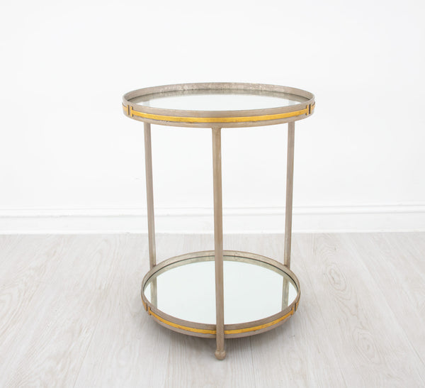 Zeugma Ct395 Elegant Round Side Table With Mirrored Bottom And Two Shelves For Luxurious Home Decor  Iron,Tempered Glass,Mirrored Bottom Ct395 Champagne & Gold