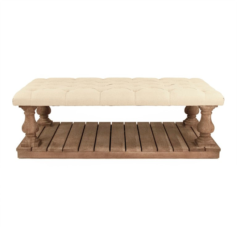 Zentique Bellamy Linen Tufted Ottoman with Solid Oak Frame — Versatile Bench, Coffee Table Substitute, 55"W CT500-Z E272 A003