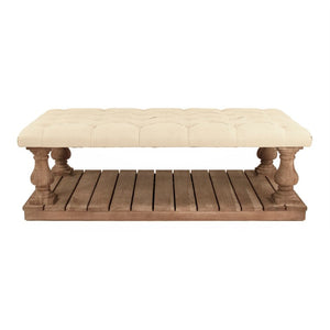 Zentique Bellamy Linen Tufted Ottoman with Solid Oak Frame — Versatile Bench, Coffee Table Substitute, 55"W CT500-Z E272 A003