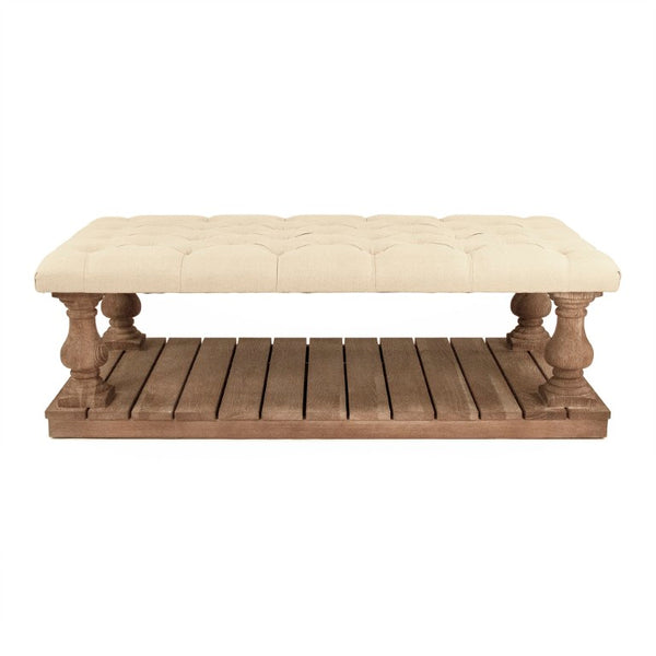 Zentique Bellamy Linen Tufted Ottoman with Solid Oak Frame — Versatile Bench, Coffee Table Substitute, 55"W CT500-Z E272 A003