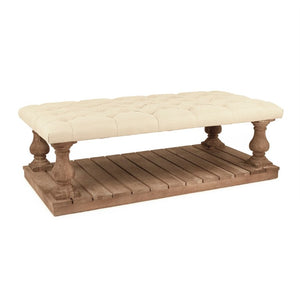 Zentique Bellamy Linen Tufted Ottoman with Solid Oak Frame — Versatile Bench, Coffee Table Substitute, 55"W CT500-Z E272 A003