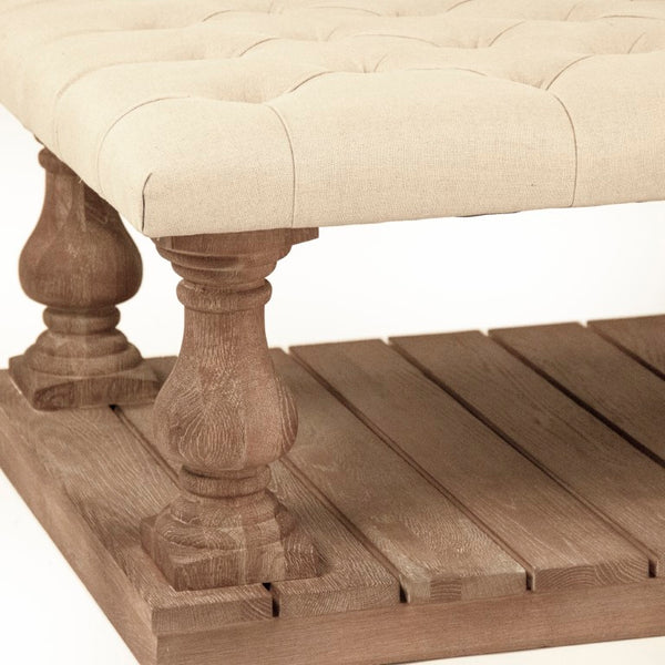 Zentique Bellamy Linen Tufted Ottoman with Solid Oak Frame — Versatile Bench, Coffee Table Substitute, 55"W CT500-Z E272 A003