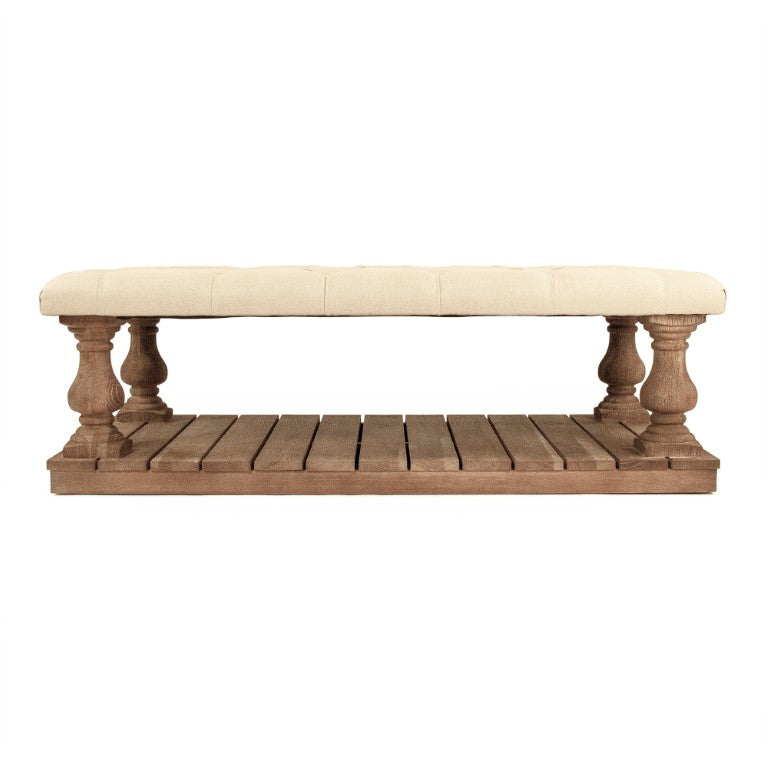 Zentique Bellamy Linen Tufted Ottoman with Solid Oak Frame — Versatile Bench, Coffee Table Substitute, 55"W CT500-Z E272 A003