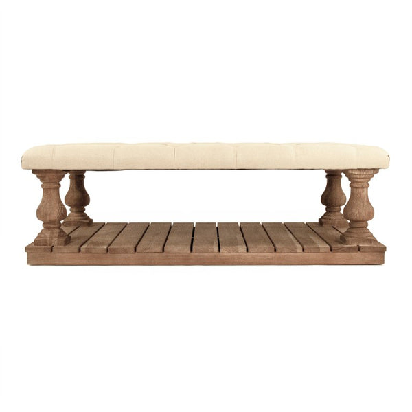 Zentique Bellamy Linen Tufted Ottoman with Solid Oak Frame — Versatile Bench, Coffee Table Substitute, 55"W CT500-Z E272 A003