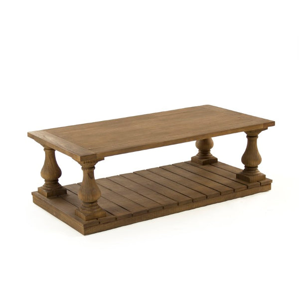 Zentique Bellamy Solid Pine Coffee Table with Tapered Legs — Rustic-Modern Centerpiece, Durable Finish, 55.25" W CT500 701