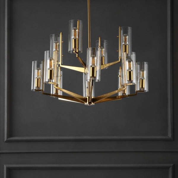 Safavieh JENNICA Glass Chandelier in Gold – Luxurious Multi-Tiered Design for Dining Rooms & Living Spaces CTL1008A