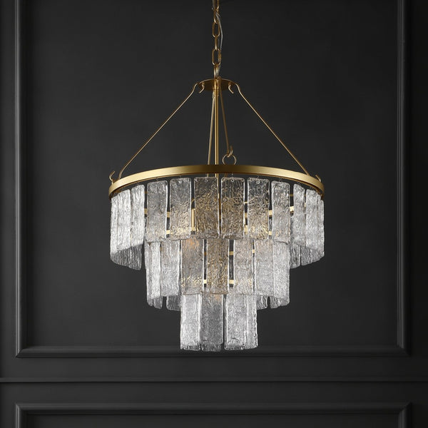 Safavieh MARJORY 3-Tier Chandelier in Gold - Luxurious Glass Panels for Elegant Living Room & Dining Spaces CTL1015A